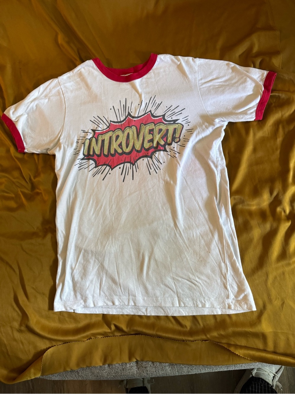 Introvert Graphic Ringer Tee - White with Red Trim